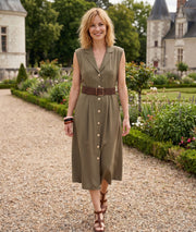 Robe Safarie droite ceinturée kaki face