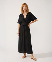 Robe Sianna maxi twist V plongeant face avant noir