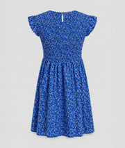 Robe Sinka bleu roi buste smocké jupe corolle ouverture goutte d'eau dos fond blanc - Carnaby