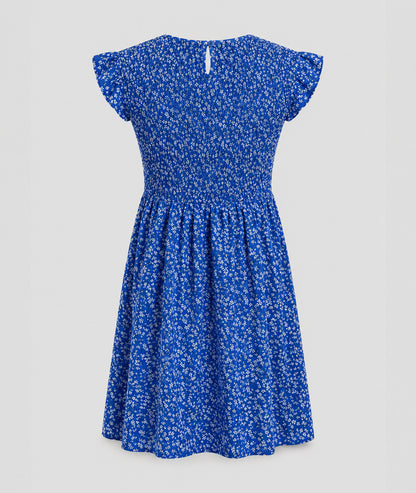 Robe Sinka bleu roi buste smocké jupe corolle ouverture goutte d'eau dos fond blanc - Carnaby