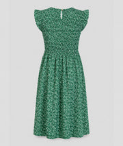Robe Sinka vert buste smocké jupe corolle ouverture goutte d'eau dos fond blanc - Carnaby