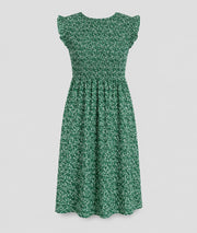 Robe Sinka vert courte smockée imprimé floral fond blanc - Carnaby