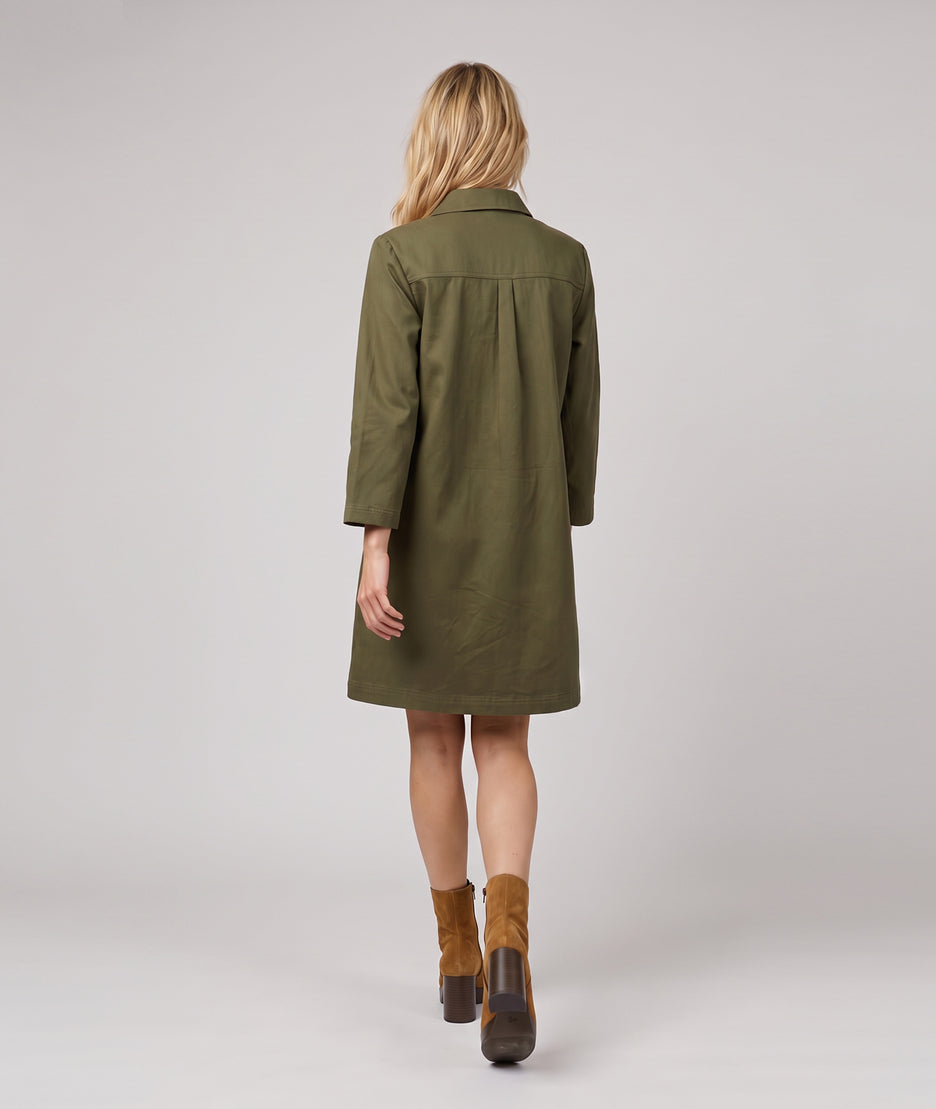 Robe courte femme Tallia kaki 100 % coton à manches longues et poches poitrine