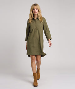 Robe courte femme Tallia kaki 100 % coton à manches longues et poches poitrine
