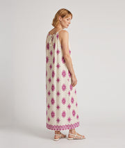 Robe Terry blanc/fushia pompons dos cordon nœud frise ourlet - Carnaby