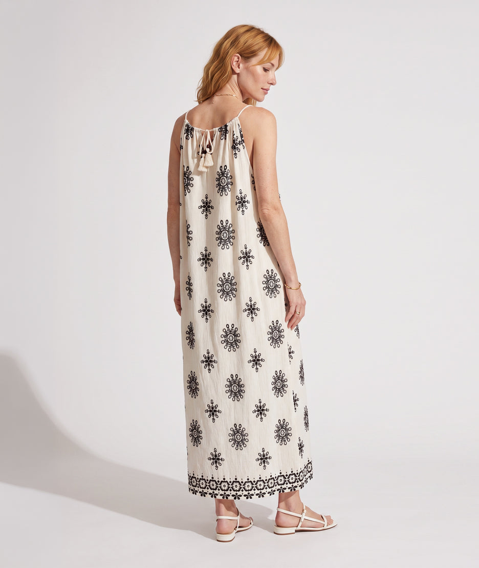Robe Terry blanc/noir pompons dos cordon nœud frise ourlet - Carnaby