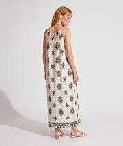 Robe Terry blanc/noir pompons dos cordon nœud frise ourlet - Carnaby