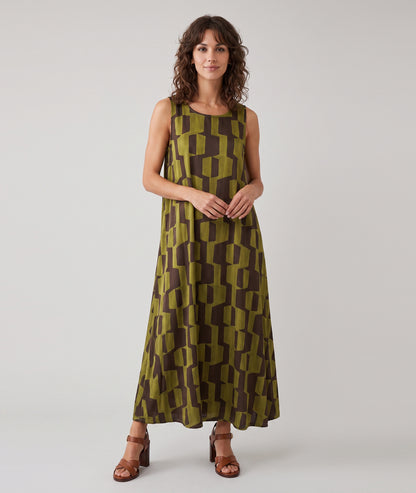 Robe longue Tidi motif géométrique - kaki