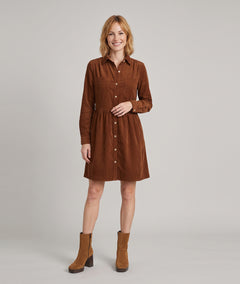 Robe en velours femme choco manches longues avec col chemise et boutons