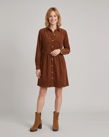 Robe en velours femme choco manches longues avec col chemise et boutons