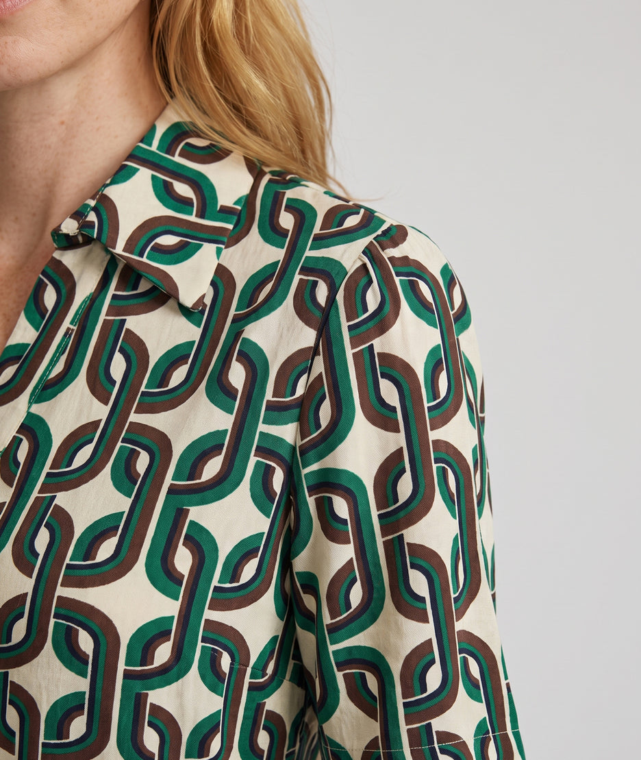 Robe longue Vera verte à motifs avec col chemise — marque Carnaby