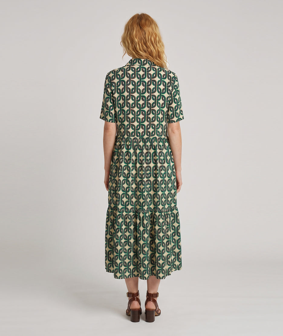 Robe longue Vera verte à motifs avec col chemise — marque Carnaby