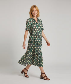 Robe longue Vera verte à motifs avec col chemise — marque Carnaby