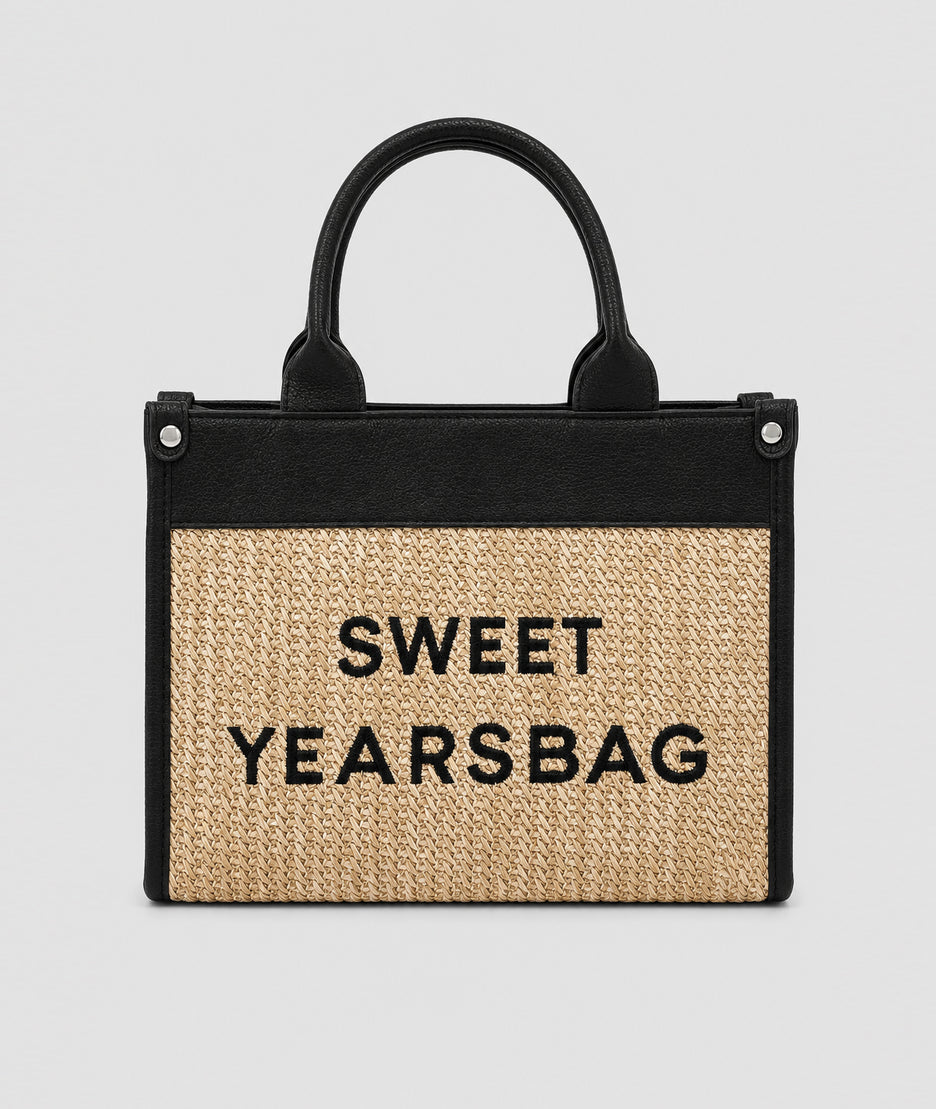 Sac Bella noir tressé avec inscription brodée