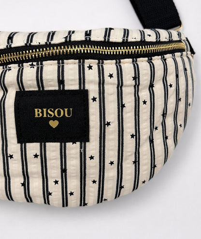 Sac banane à rayures Bisous blanc détail