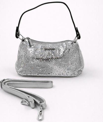 Sac à mains strass Calie argentée face