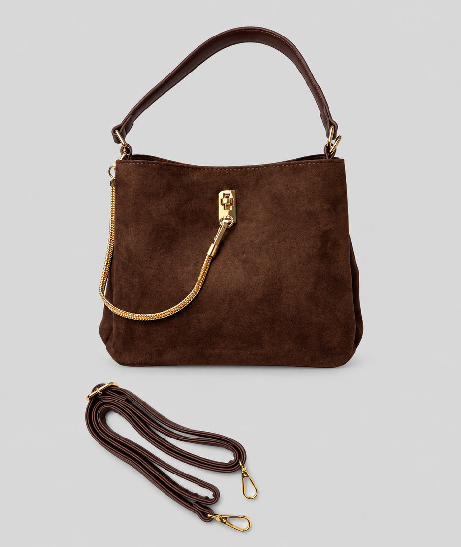 Petit sac à mains Coralie en suédine choco