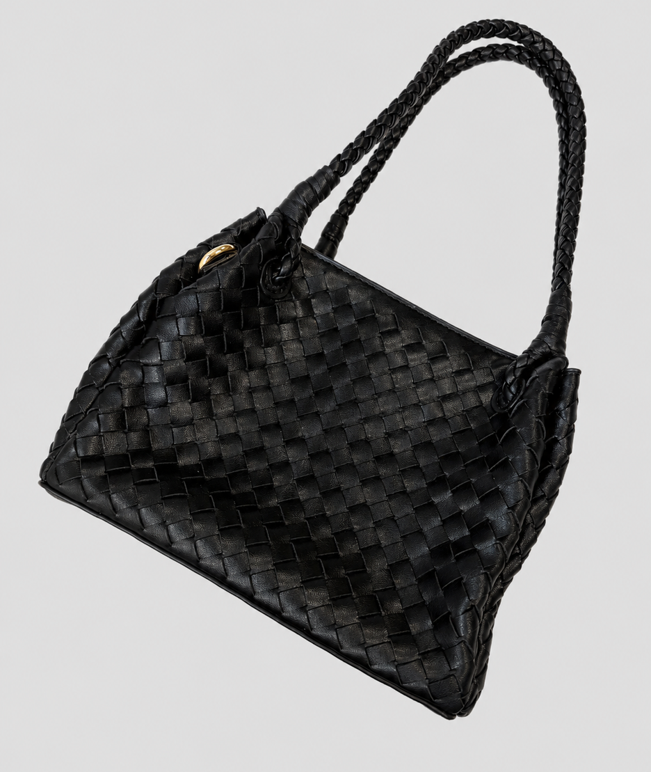 Sac à main Damier noir effet cuir tressé dos - Carnaby