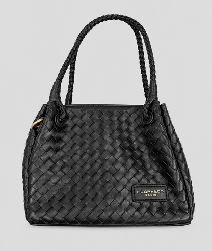 Sac parachute Damier noir effet cuir tressé face - Carnaby