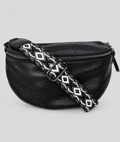 Sac banane Gallia noir avec bandoulière à motifs