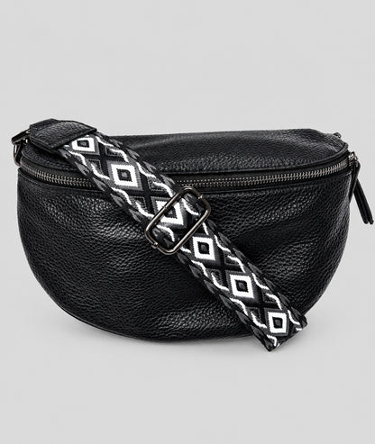 Sac banane Gallia noir avec bandoulière à motifs