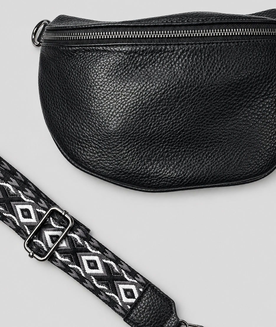 Sac banane Gallia noir avec bandoulière à motifs