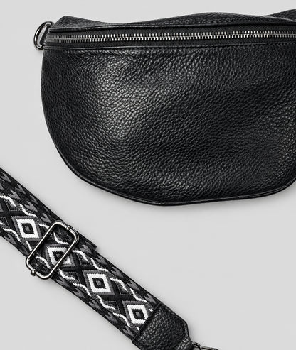 Sac banane Gallia noir avec bandoulière à motifs