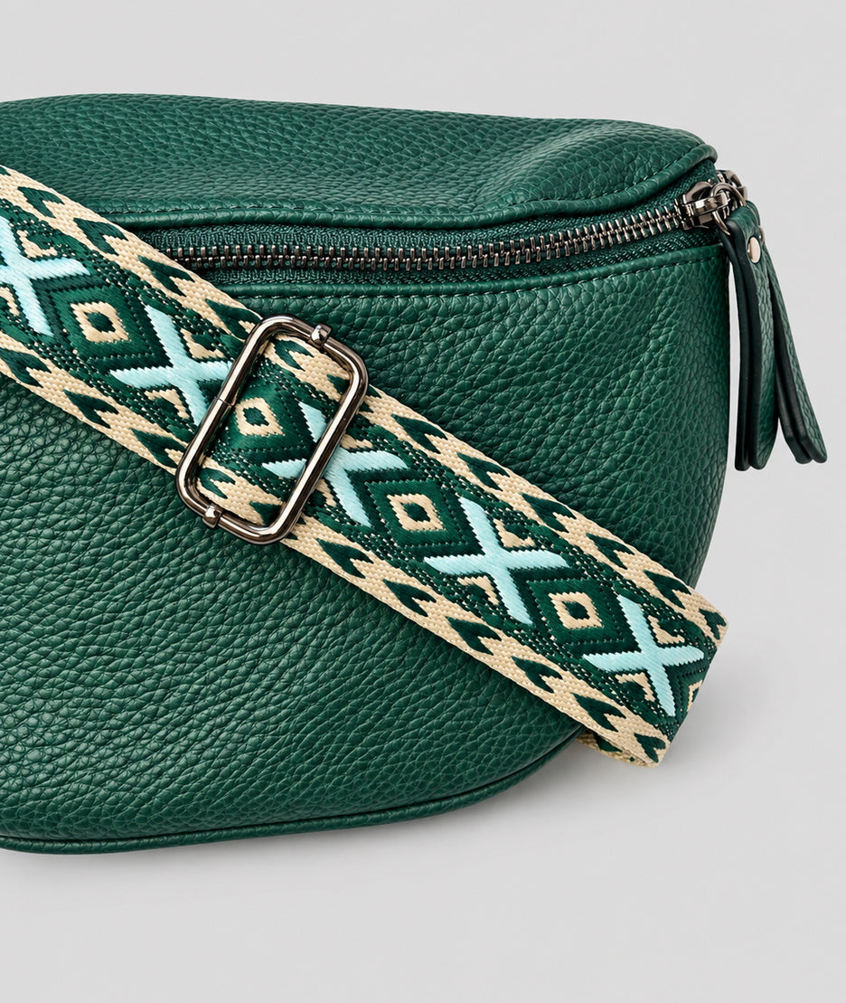 Sac banane Gallia vert avec bandoulière à motifs