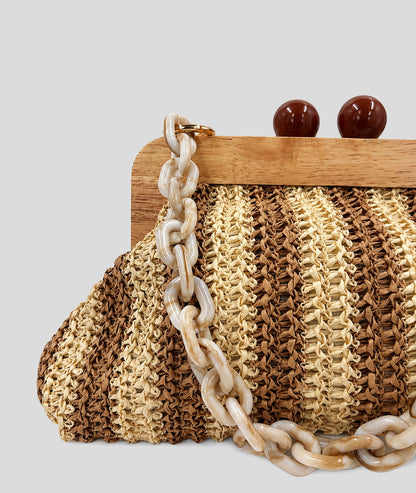 Pochette tressée Paolita à rayures beige détail