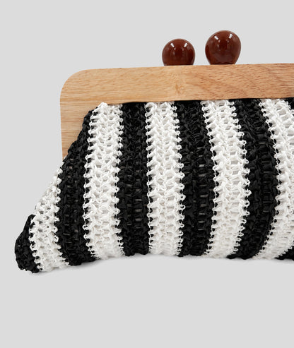 Pochette tressée Paolita à rayures blanc détail