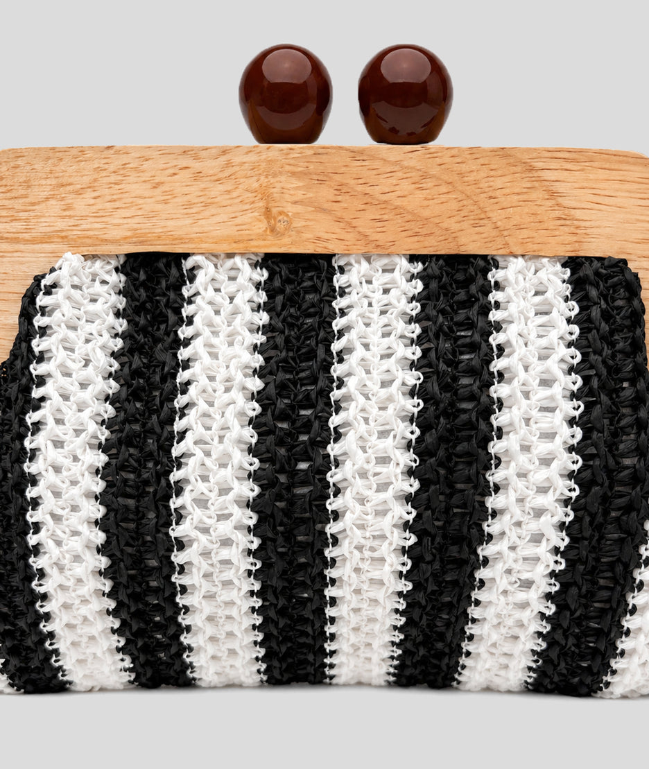 Pochette tressée Paolita à rayures blanc détail
