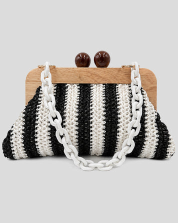 Pochette tressée Paolita à rayures blanc face