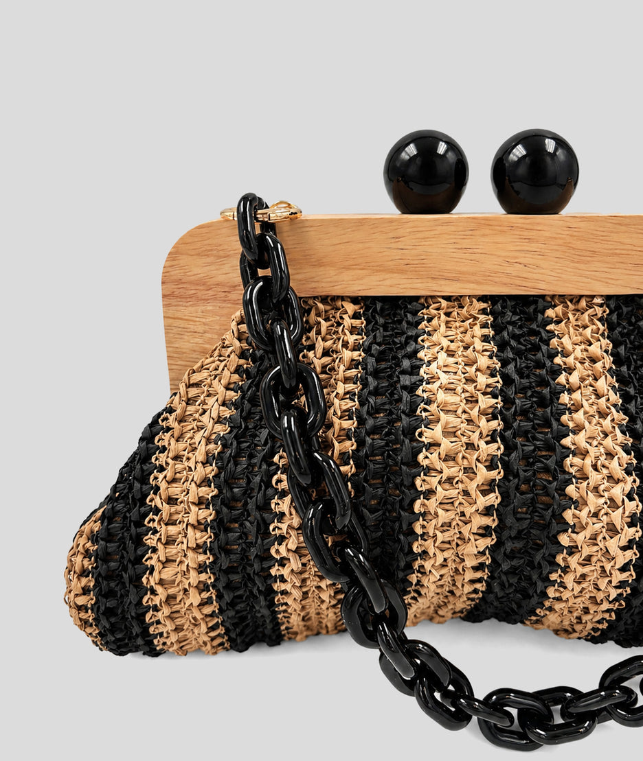 Pochette tressée Paolita à rayures noir détail