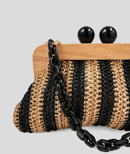 Pochette tressée Paolita à rayures noir détail