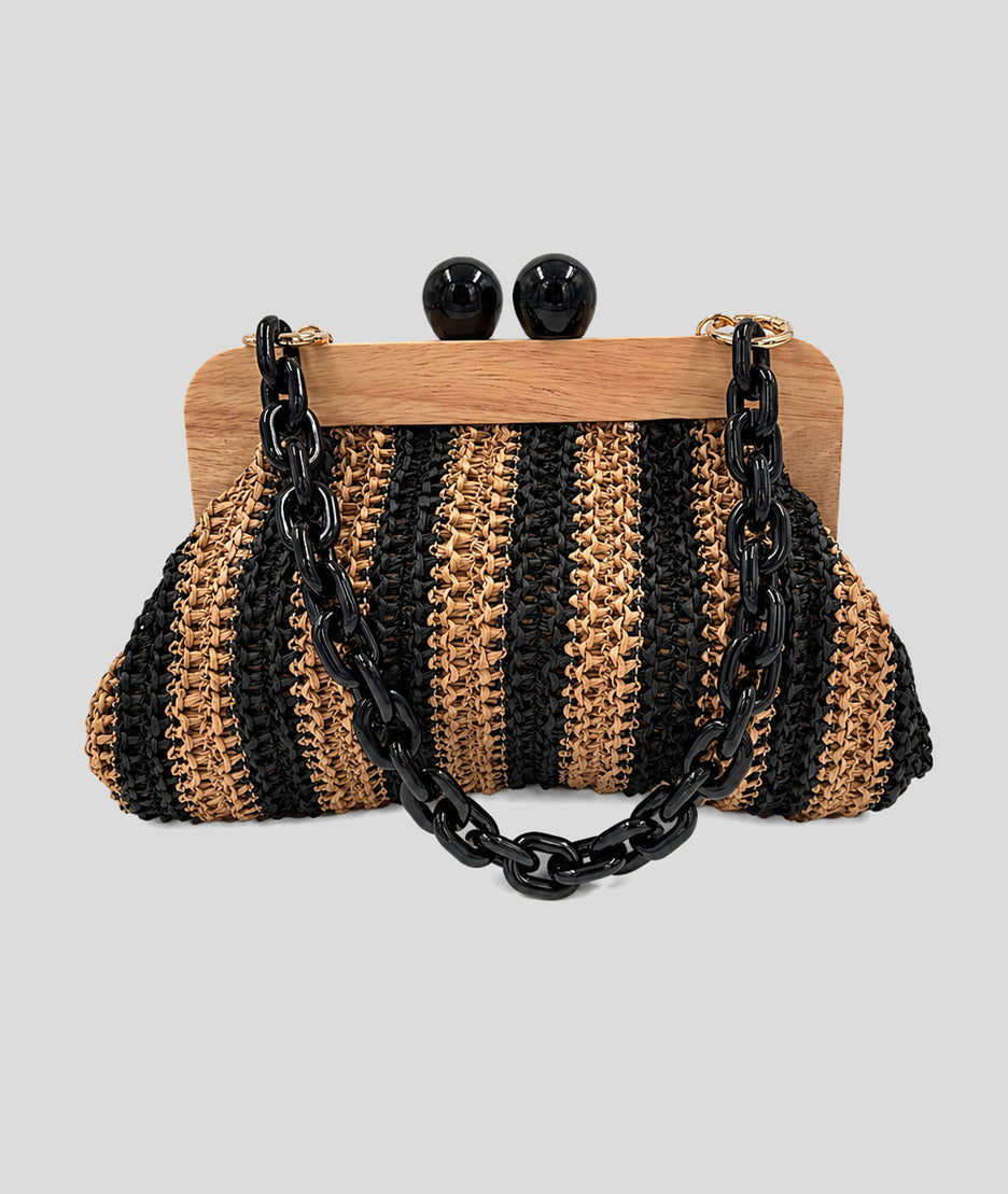Pochette tressée Paolita à rayures noir face