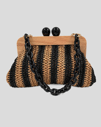 Pochette tressée Paolita à rayures noir face