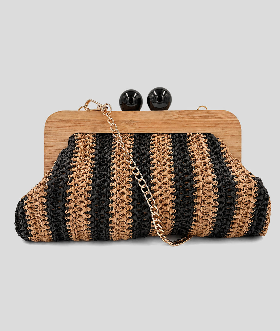 Pochette tressée Paolita à rayures noir face