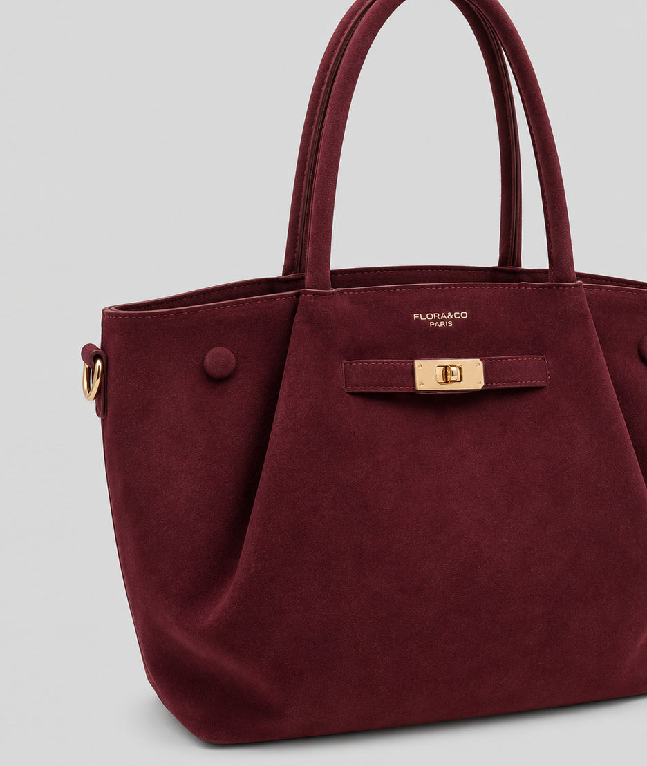 Sac cabas Suede avec bandoulière - bordeau