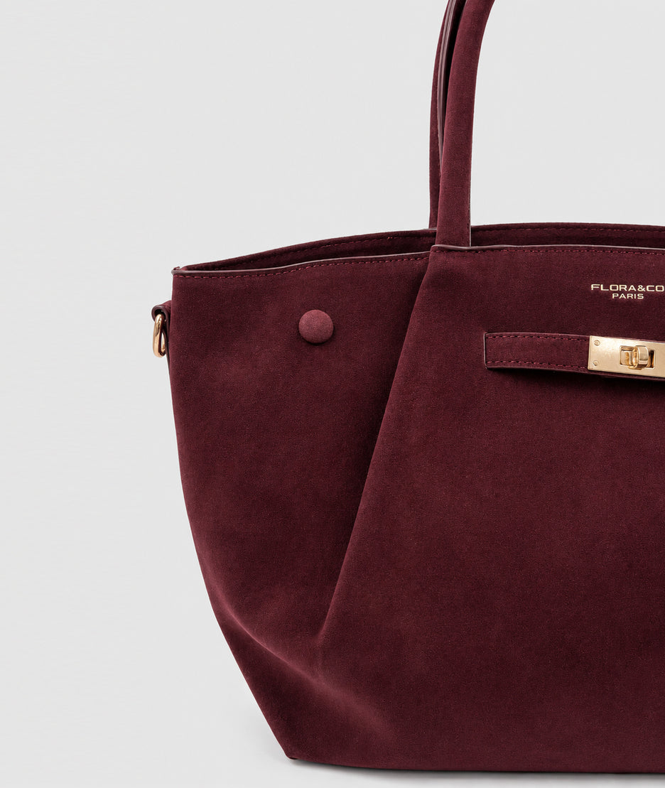 Sac cabas Suede avec bandoulière - bordeau
