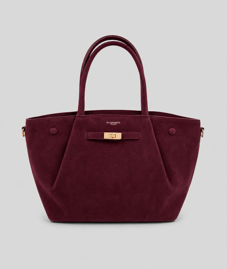 Sac cabas Suede avec bandoulière - bordeau