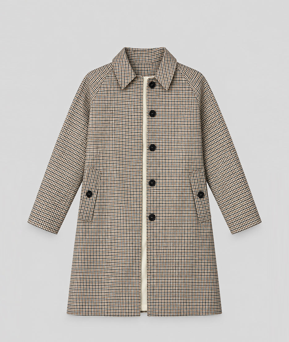 Trench long à carreaux choco femme avec fermeture boutonnée