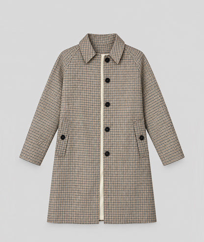 Trench long à carreaux choco femme avec fermeture boutonnée