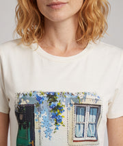 T-shirt Bici bleu à motif bicyclette et strass porté de face — Carnaby