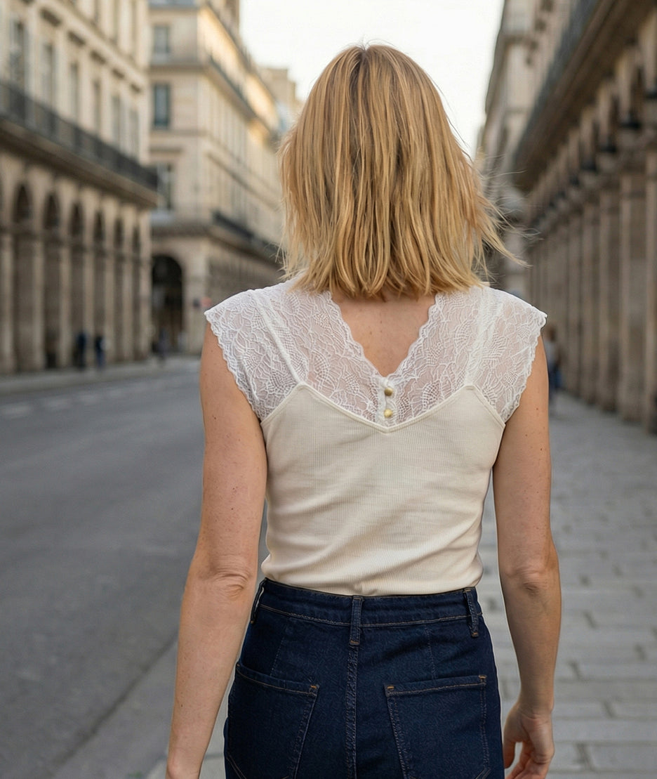 Top Body à dentelle face arrière - blanc