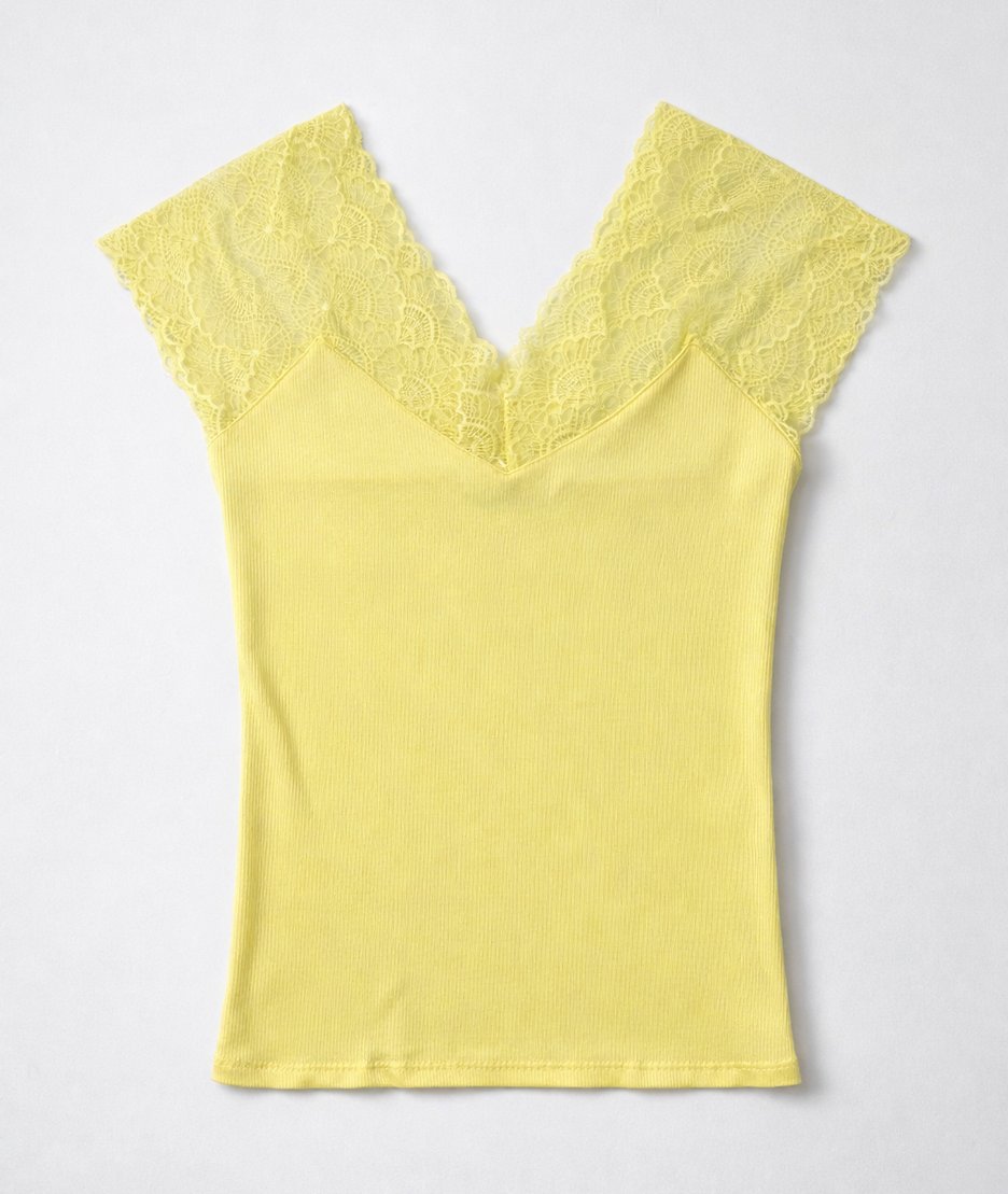 Top en dentelle Body jaune face