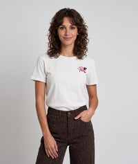 T-shirt Cane à broderie teckel fantaisie - marron