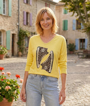 Pull Erse motif basket à strass - jaune
