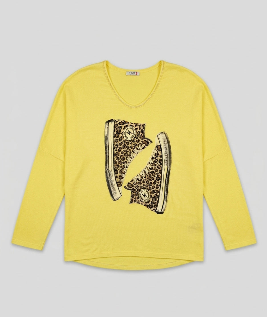 Pull Erse motif basket à strass - jaune