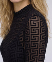 Body en résille femme noir Hermine à motifs géométriques velours et manches longues