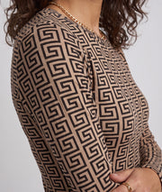 Body en résille femme taupe Hermine à motifs géométriques velours et manches longues
